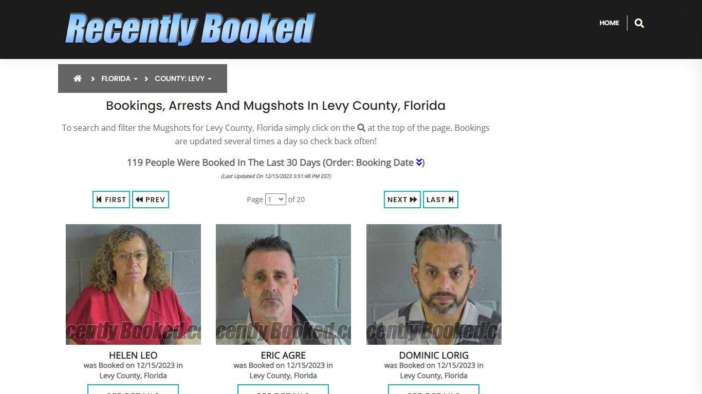 Recent bookings, Arrests, Mugshots in Levy County, Florida